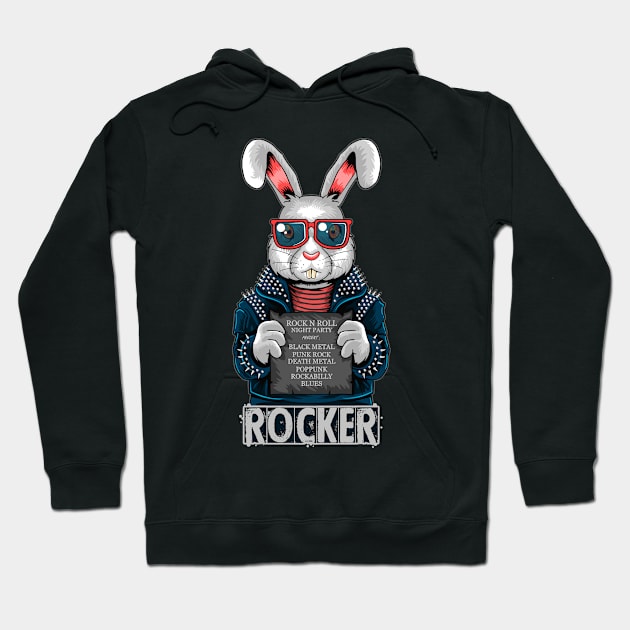 Rabbit Rock n Roller Hoodie by Metaart